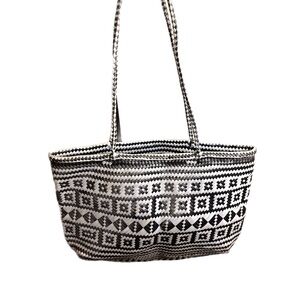 Boho Black and White Seagrass Summer Whicker Bag l Tote